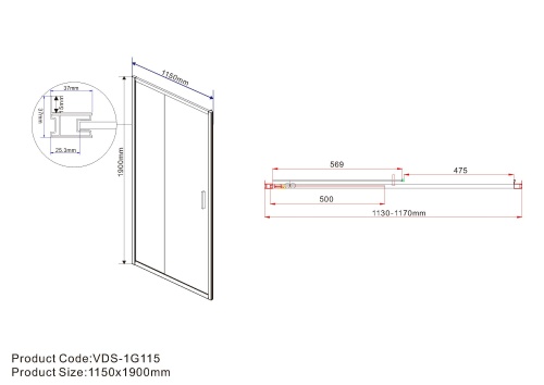 Душевая дверь Garda VDS-1G115CL 1150х1900 цвет хром стекло прозрачное Vincea