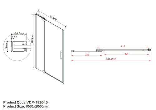 Душевая дверь Extra VDP-1E9010CL 900/1000х2000 цвет хром стекло прозрачное Vincea