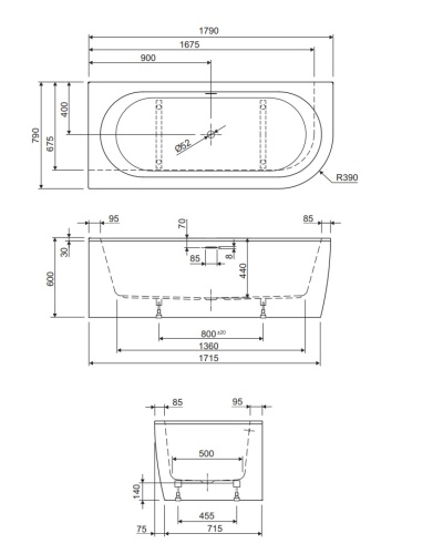 Акриловая ванна угловая левосторонняя SLIM CORNER-180-80-60-L-NERO-SET  CEZARES