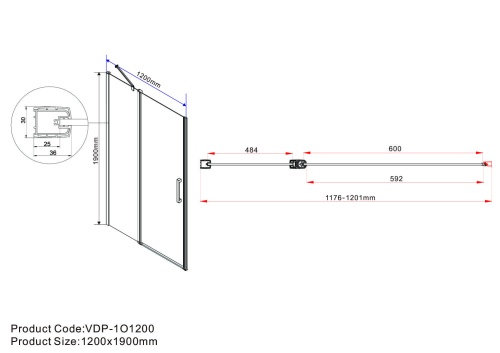 Душевая дверь Orta VPP-1O120CL, 1200, хром, прозрачное стекло, , шт Vincea