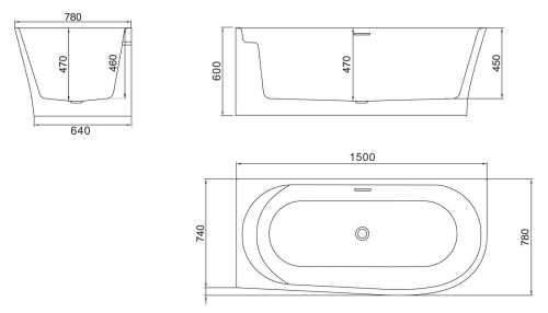 Угловая, овальная акриловая ванна 1500x780x600 BB410-1500-780-L BELBAGNO