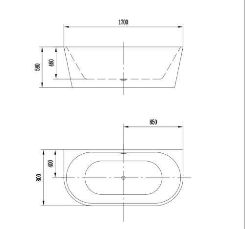 Акриловая ванна ART&MAX AM-206-1700-800 пристенная со сливом-переливом (донный клапан клик-клак, сифон в комплекте) ART&MAX